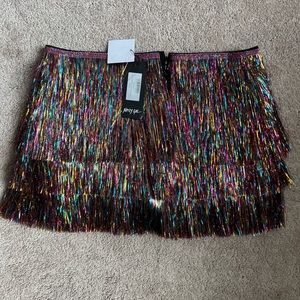 Multi Colored High Waisted Tinsel Fringe Shorts